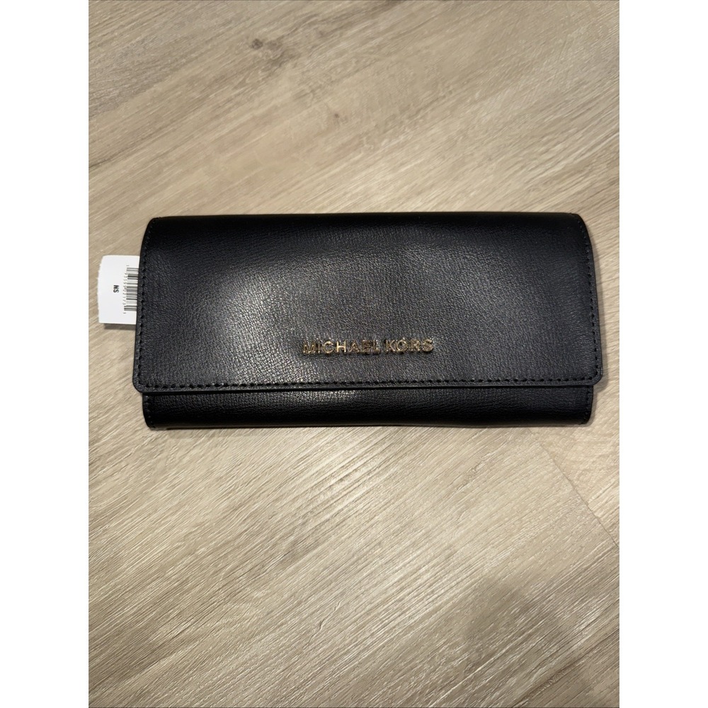 Michael Kors Jet Set Travel Black Leather CONTINENTAL Wallet